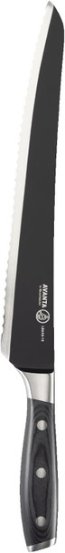 Messermeister Avanta Kendrick BBQ 10 inch scalloped brisket knife with black titanium blade and ebony Pakkawood handle