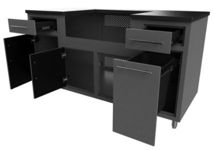 Coastal 5.7 Electric Grill Island – open cabinets showing doors, drawers and waste bin
