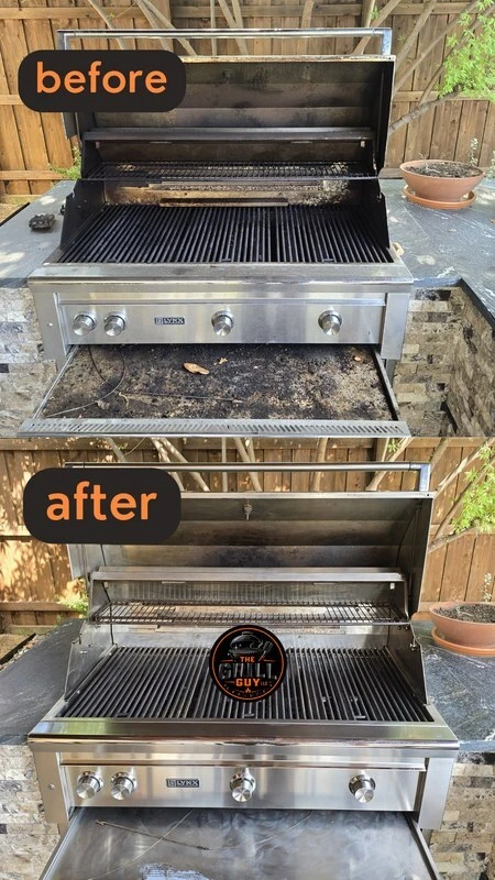 Stainless gas grill before and after professional cleaning