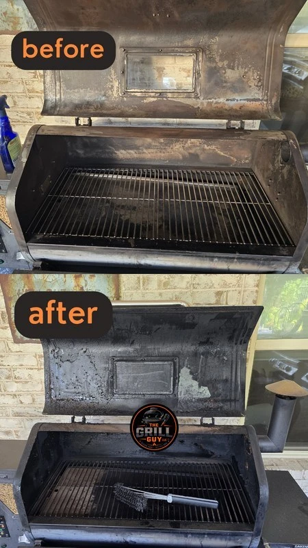 Barrel grill before and after professional cleaning