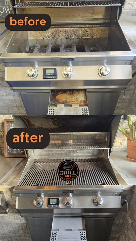 Stainless grill with digital controller before and after professional cleaning