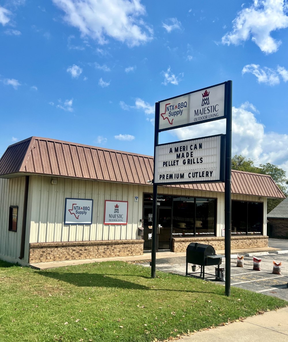 NTX BBQ Supply storefront and sign in Downtown Denison, Texas