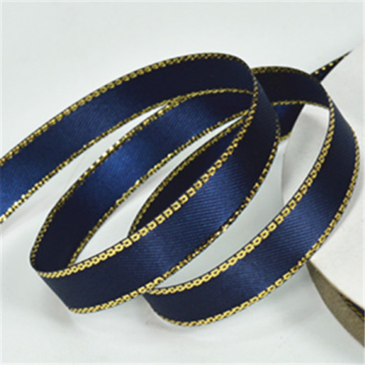 Navy Blue & Silver Metallic Edge Satin Ribbon