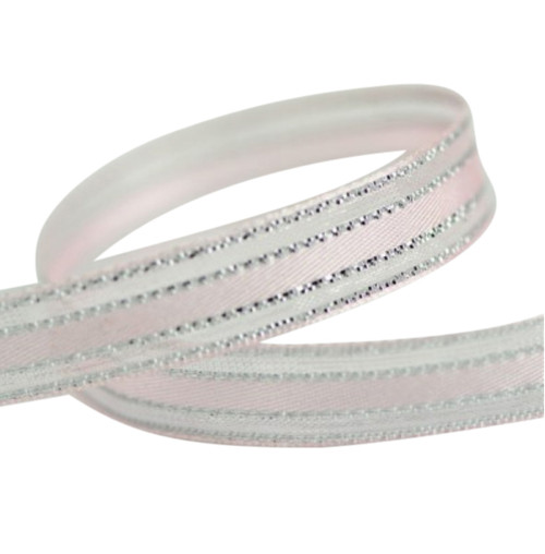 Pink Satin Ribbon With Sheer and Silver Edging - Elegant Bomboniere