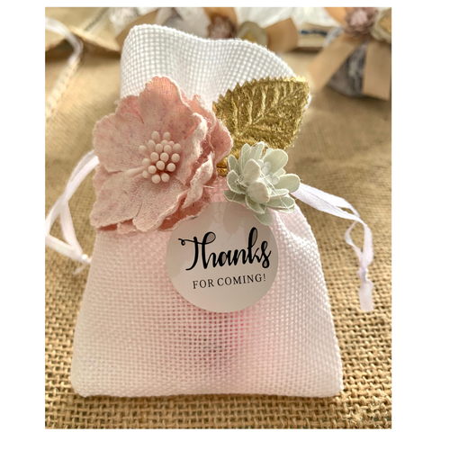 Linen Pouch Chocolates Flower and Gold leaf