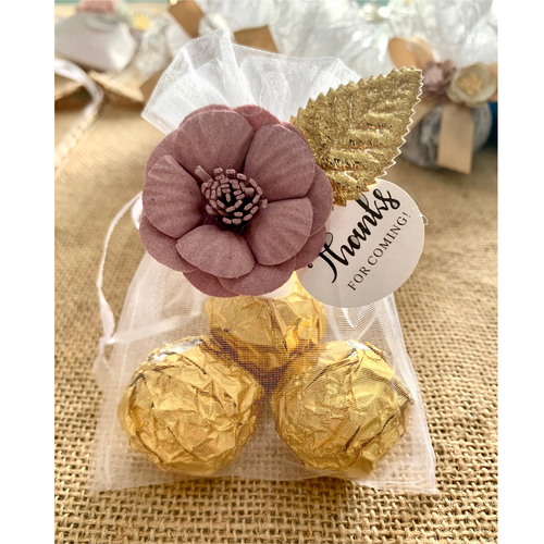 Organza Bag Chocolates Flower and Gold leaf