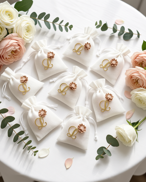 Personalised Floral Initial Linen Pouches