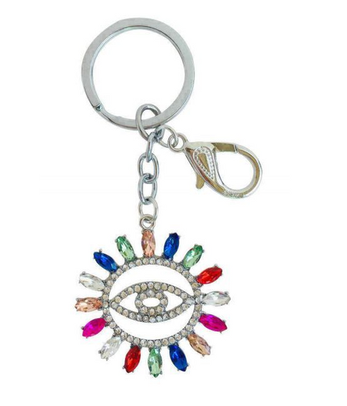 Rainbow Diamante Evil Eye Keyring