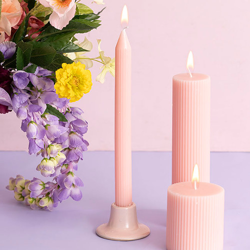 Fluted Dinner Candles - Pale Pink - Set of 2
