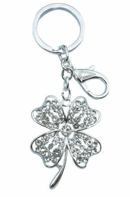 Diamante Four Leaf Clover Keyring