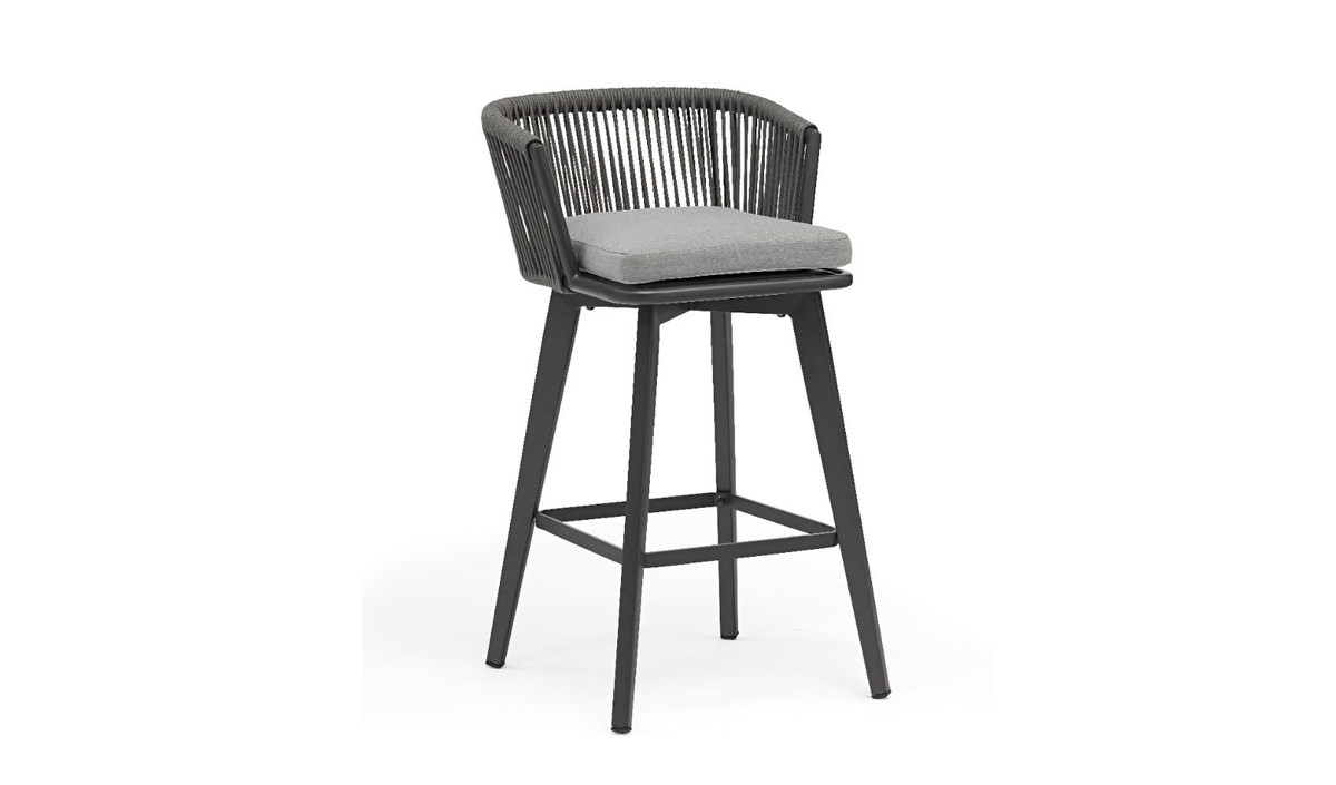 diva outdoor aluminium and rope bar stool in charcoal with sunbrella  cushions