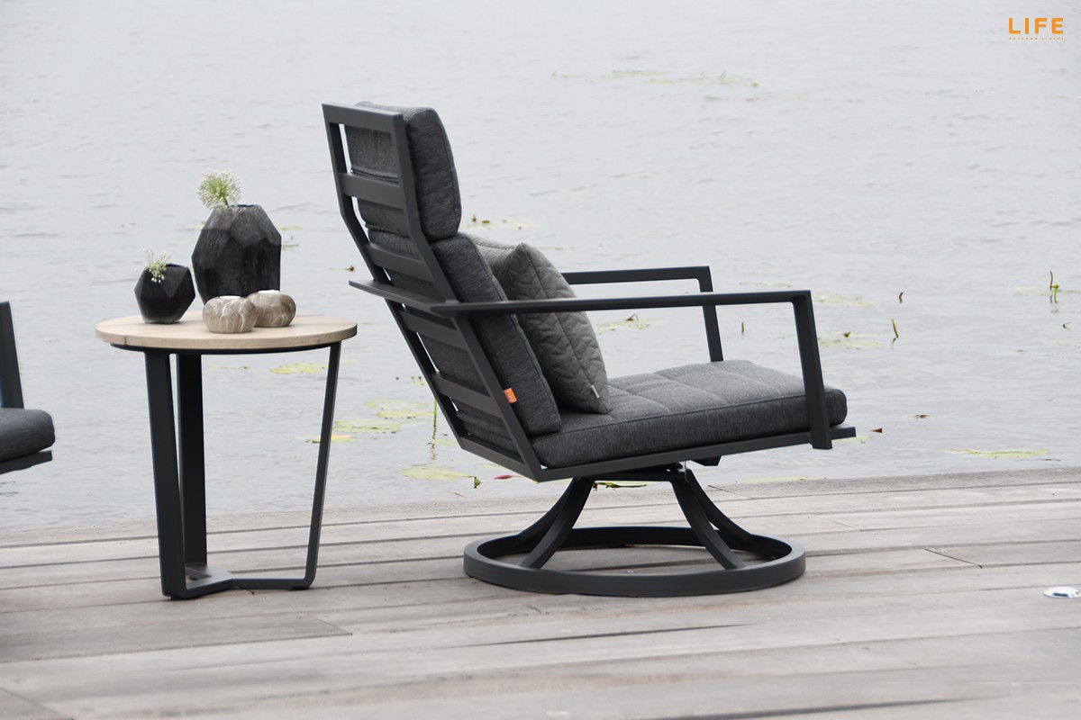 Life Maroon Aluminium Swivel Lounge Chair with Sunbrella