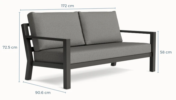 Timber Aluminium Frame 2.5 Person sofa, lava frame and Sunbrella Natte charcoal cushions