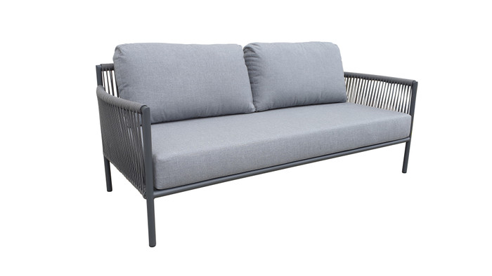 Catania outdoor aluminium and rope sofa 180cm with premium Sunbrella Cast grey fabric