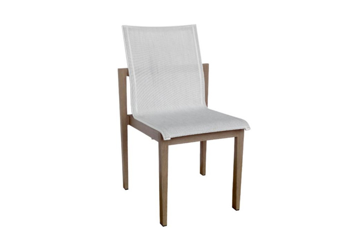 The SKAAL outdoor dining side chair by Les Jardins has a refined, understated elegance in a very functional design, with great comfort.