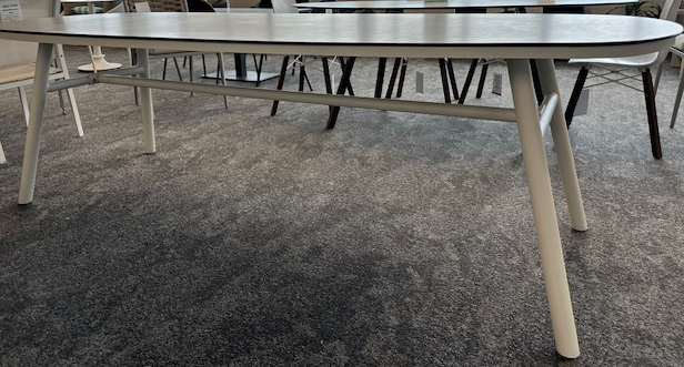 Profile pic of RIO 2.45m table, legs are set in and slant out for additional stability