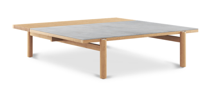 RAOUL Teak and Ceramic Coffee Table (120cm x 120cm), Shown in Light Grey Ceramic Top (Grigio), also available in Dark Grey Ceramic Top (Carbon)