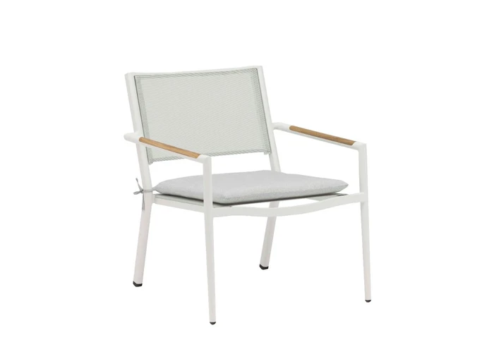 POLO outdoor aluminium lounge chair with white frame. Also shown is the optional seat pad available separately