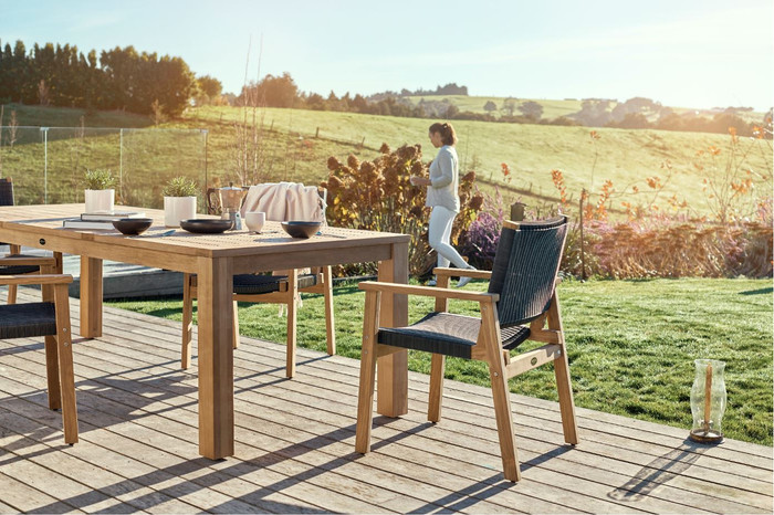Devon Couper outdoor teak table available in 4 sizes from 1m square to 3m long