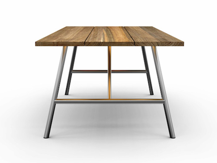 AVOY Reclaimed Teak Outdoor Table - 240x100 - with foldable stainless steel legs
End view