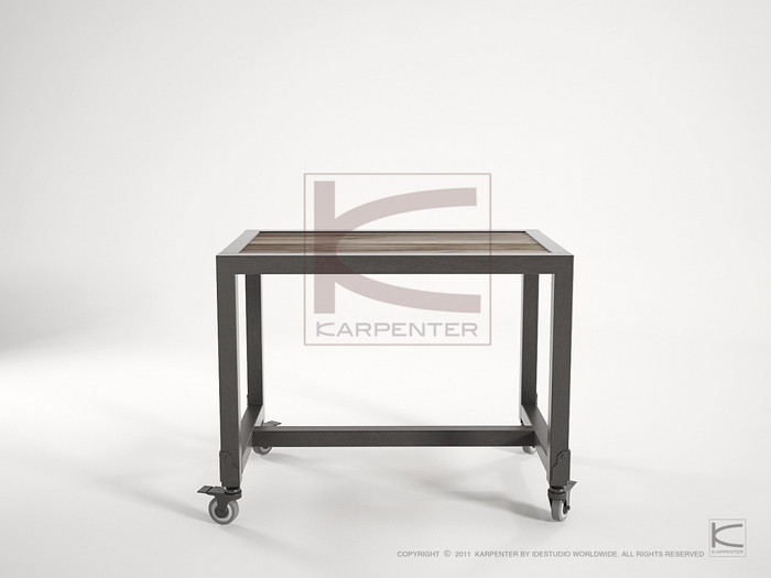 ATELIER K Stool - teak top and metal frame painted silver