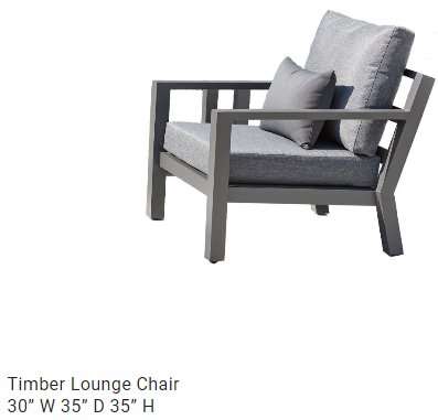 Side view of the Alu TIMBER Outdoor Lounge Chair  in a Charcoal Frame with Natte Charcoal sunbrella fabric cushions and quick dry foam inners