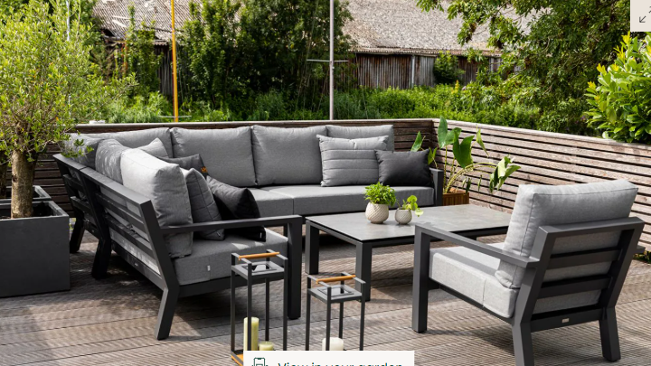 Timber Aluminium Lava Frame with Sunbrella Natte Charcoal Cushions Modular Sofa Setting 4 Pieces, plus optional extra armchair