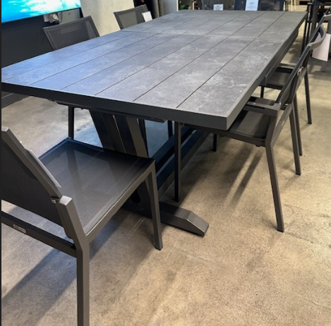 Amaka Table Large size, grey frame and slate look HPL top