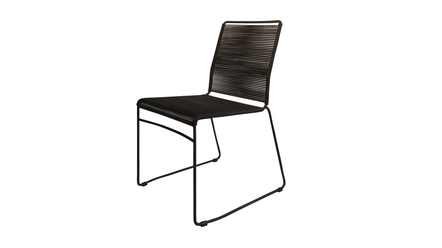 Angled view of JAMES outdoor dining side chair in Lava Rope