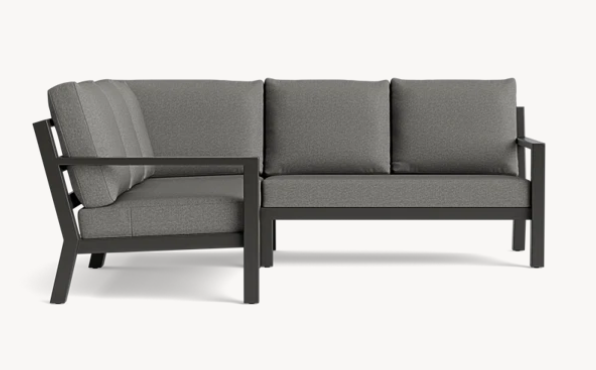 LIFE TIMBER Outdoor Aluminium Modular Corner Lounge - White with Sunbrella Natte Grey cushions - STANDARD Arm Height- 3 Pieces, SAVE 40% 