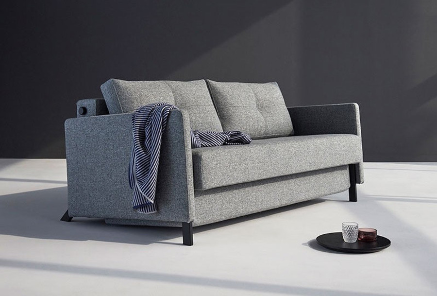 CUBED 160 sofa bed shown in Charcoal Twist fabric and black legs. With arms requires a special indent order