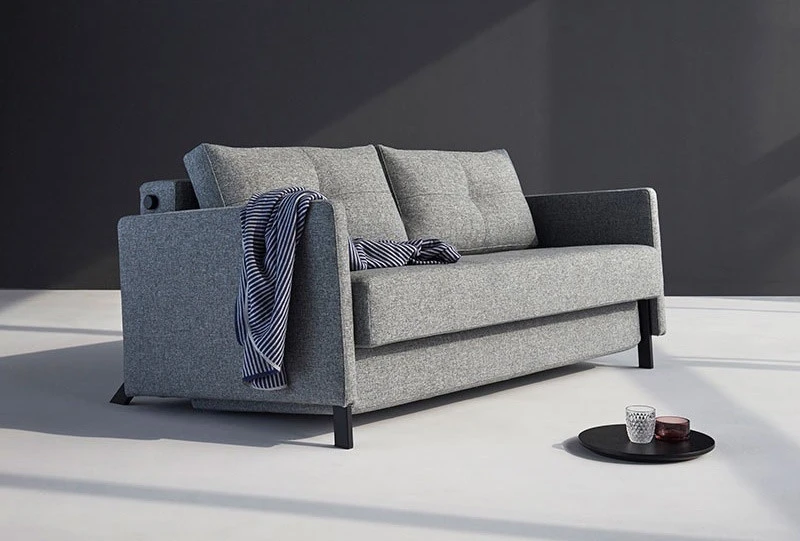 CUBED 160 sofa bed shown in Charcoal Twist fabric and black legs. (Not usually available with arms, if you want arms  a special indent order is required )