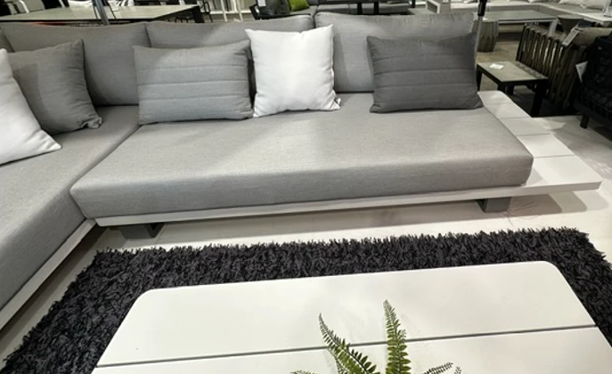 LIFE BORA BORA Large Format Outdoor Lounge Setting (2 PIECES ) - White Frame with Sunbrella Cushions in Natte Grey