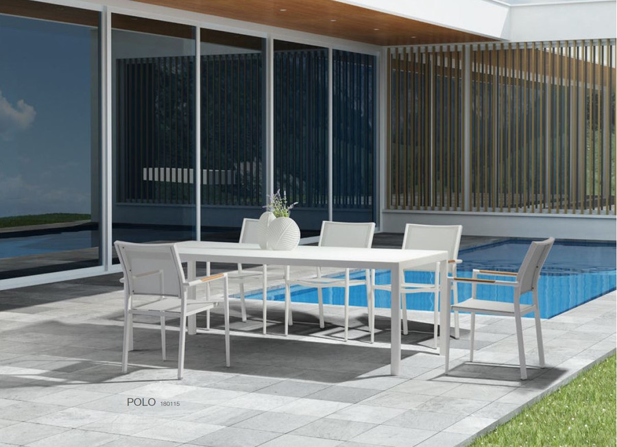 POLO outdoor dining, combining Polo outdoor dining arm chairs and Ella outdoor dining table in white