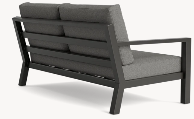 Back View, Timber Aluminium Frame 2.5 Person sofa, lava frame and Sunbrella Natte charcoal cushions, gentle slope of Timber Alu frame ensures ergonomic comfort and the higher back frame gives better support.