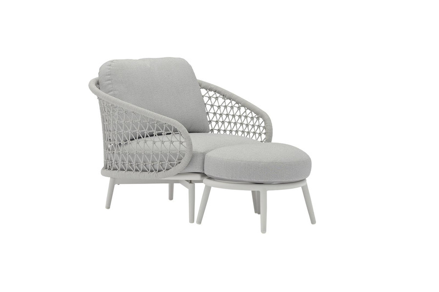 Cuddle outdoor aluminium and rope low arm chair and footstool combination