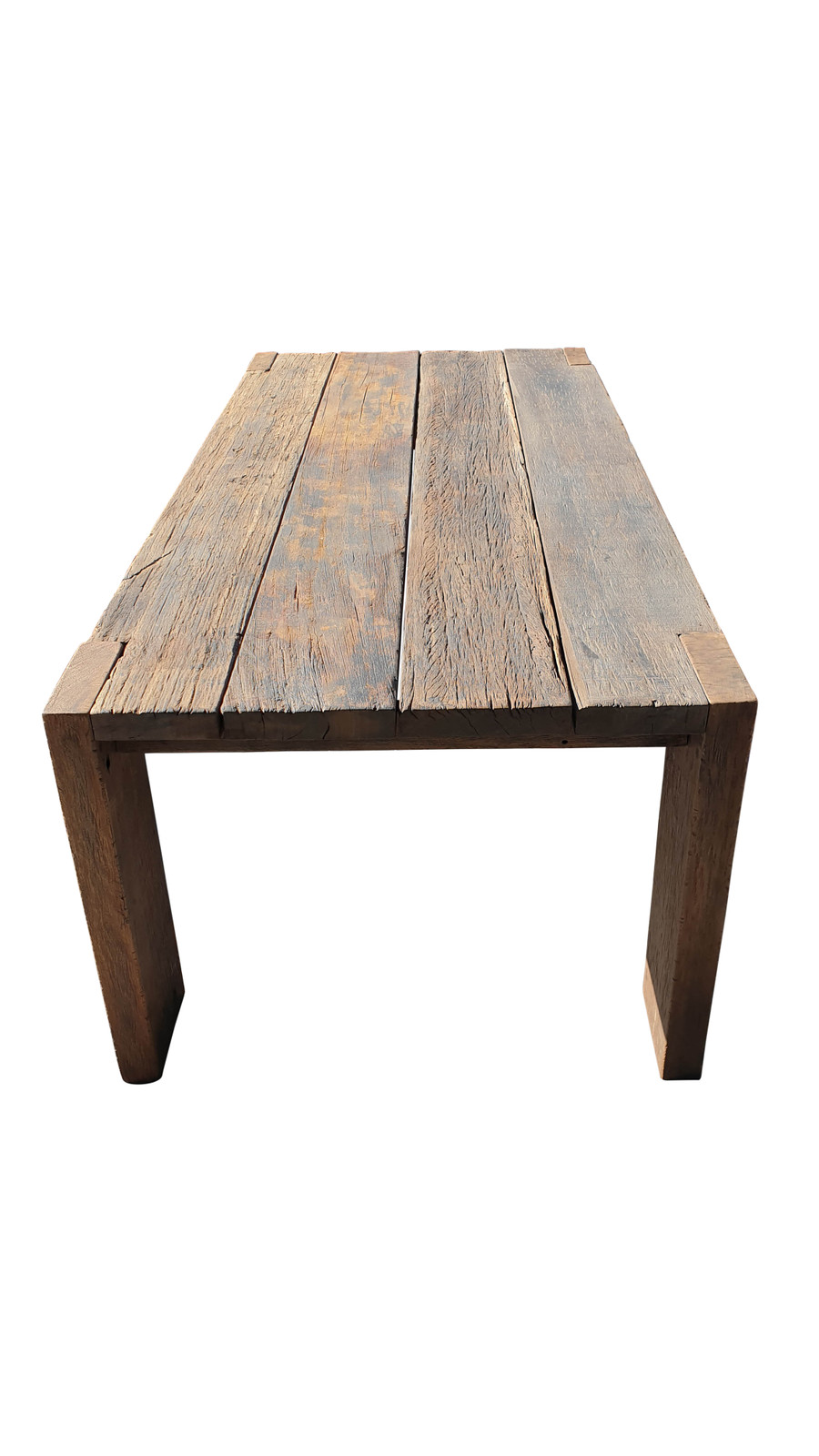Another end view. Exclusive reclaimed Railwood outdoor table - please read characteristics. Very heavy !
2.2m table shown