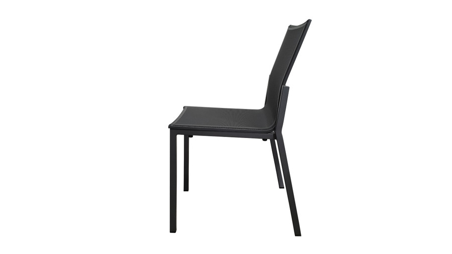 Side view of AMAKA outdoor side chair in Space Grey Frame/ Black Sling