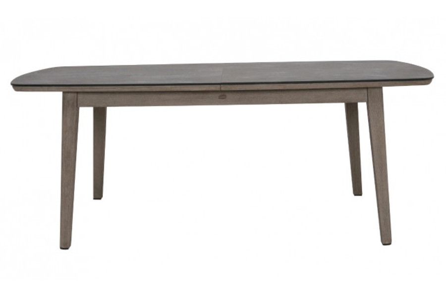 COPENHAGUE outdoor table with faux slate grey top and a teak duratek frame - closed at 2m long - side view