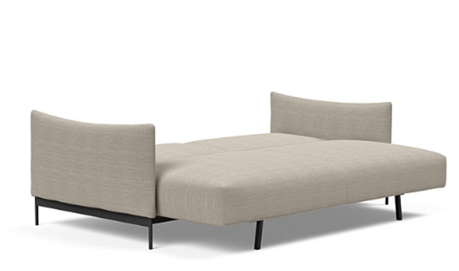 MALLOY sleek sofa bed in fabric 579 in Kenya Gravel - in the bed position - angled view