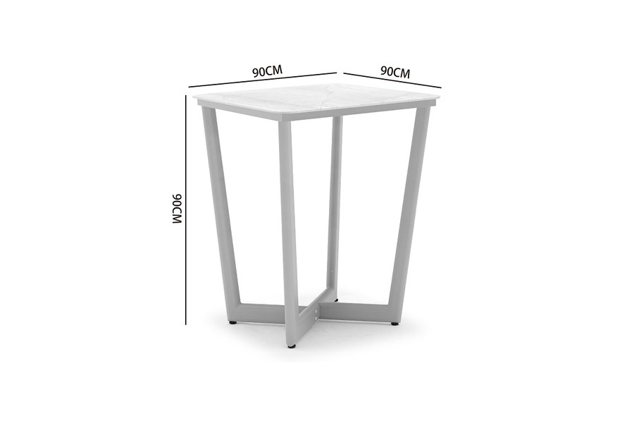Club outdoor powder-coated aluminium counter height bar table with ceramic top. 90x90x90H