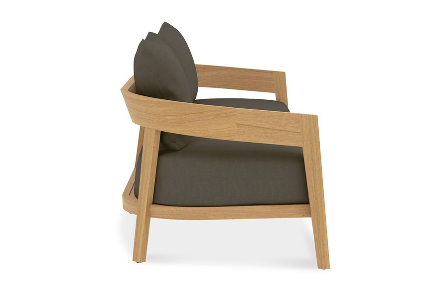 Side view of Veneto 2 person outdoor sofa in A Grade Teak
Please note : Fabric supplied is Sunbrella Cast Slate - different from image