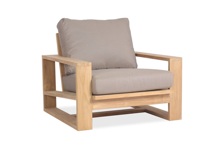View of Nathan low arm chair in A Grade Teak
Please note : Fabric supplied is Sunbrella Cast Grey - different from image