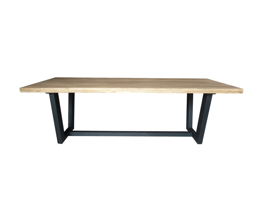 Joe outdoor teak table with lava coloured powder-coated aluminium legs.