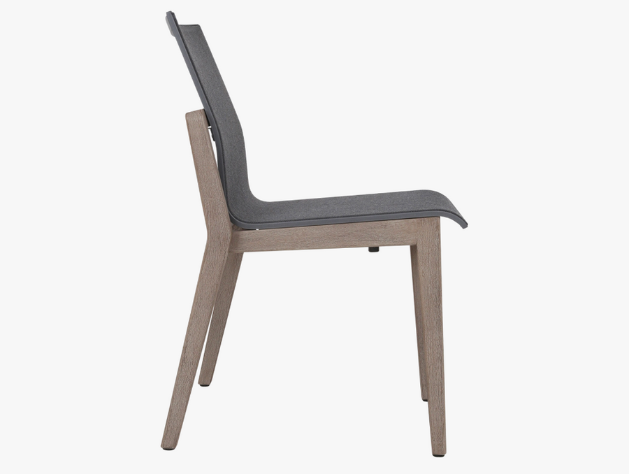 COPENHAGUE outdoor side chair by Les Jardins in premium vasco black sling and a duratek teak frame - side view