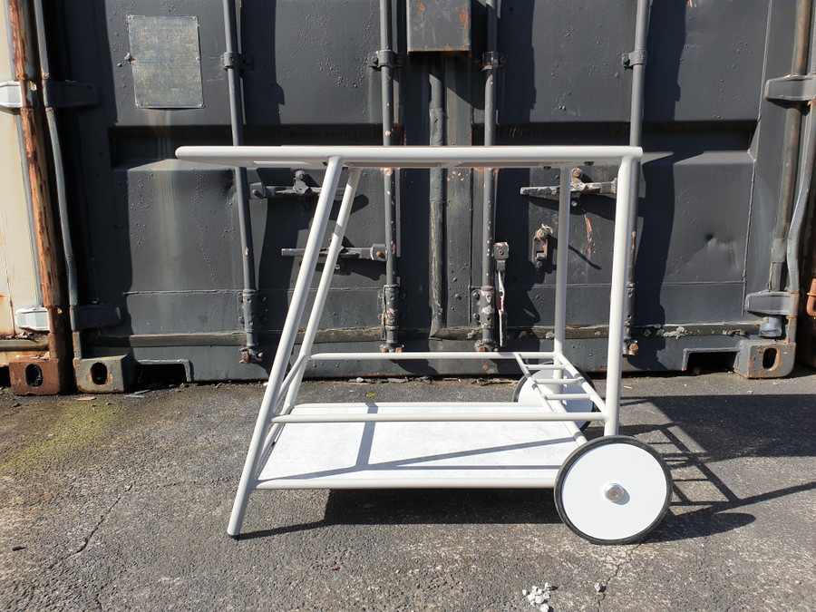 ZOOM outdoor trolley/cart on wheels - has a woodgrain HPL top and a faux marble ceramic coating base/shelf