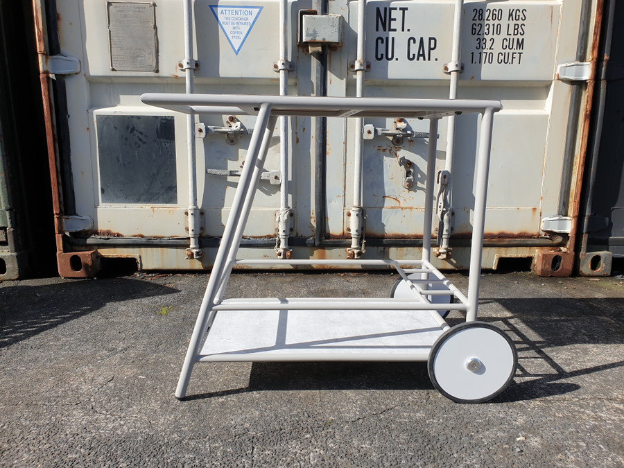 ZOOM outdoor trolley/cart on wheels - has a woodgrain HPL top and a faux marble ceramic coating base/shelf