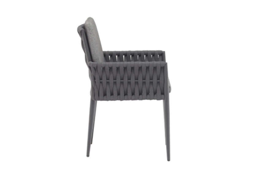 HUG Outdoor Aluminium and Strap Dining Arm Chair - Charcoal Dark Grey - side view