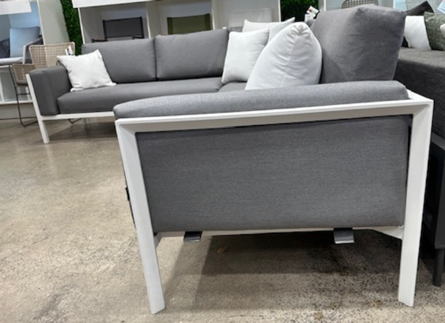 Side view of Reef modular setting, comfortable squab at the end of the frames for resting your elbow or head whilst lying down.