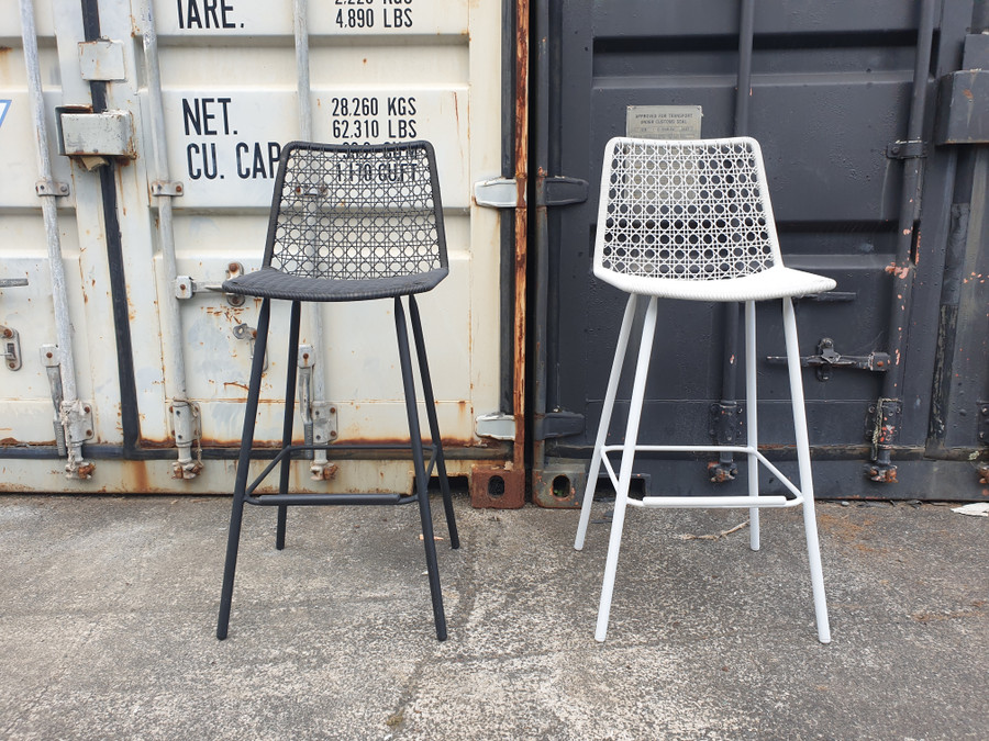 Front view of FRED Outdoor Bar Stools in Stone White or Lava